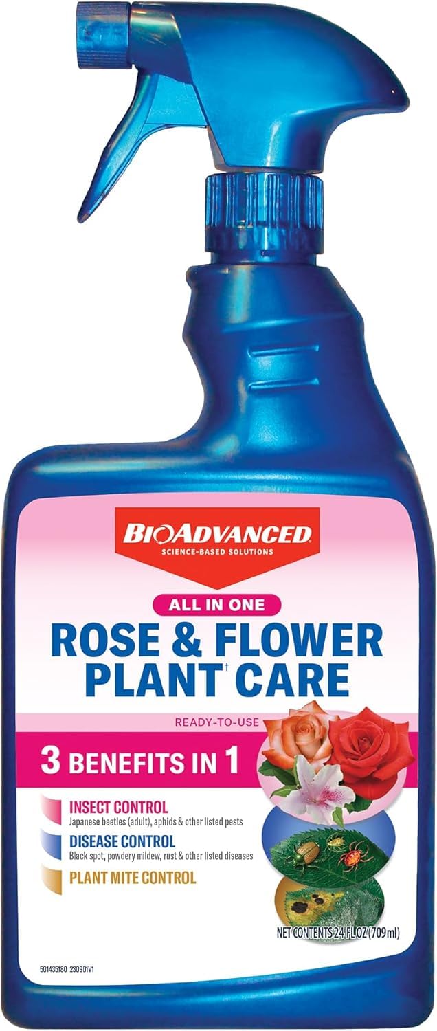 BioAdvanced all-in-one rose and flower care spray bottle ready to apply for outdoor plants