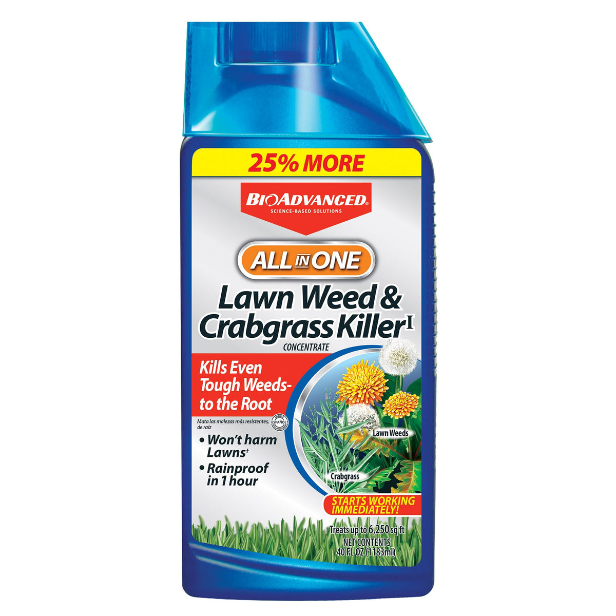 BioAdvanced All-In-One weed killer 40oz bottle ready for easy lawn application
