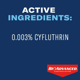 BioAdvanced blue bottle label highlights pest control for plants.