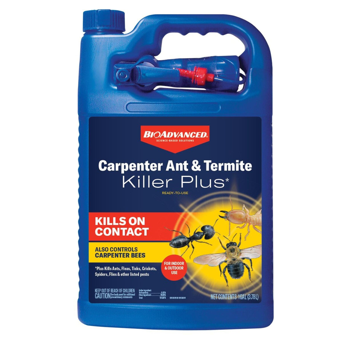 BioAdvanced Carpenter Ant & Termite Killer Plus 1gal bottle for home pest defense.