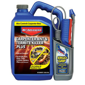BioAdvanced Carpenter Ant & Termite Killer Plus spray bottle targets carpenter ants and termites for indoor and outdoor control.