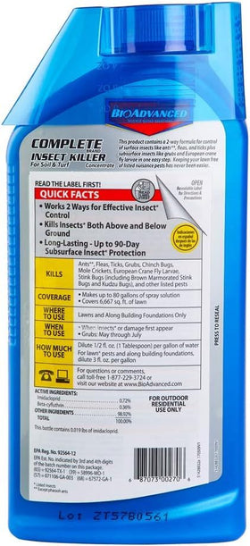 Close-up of the label highlighting fast-acting surface insect control within 24 hours.