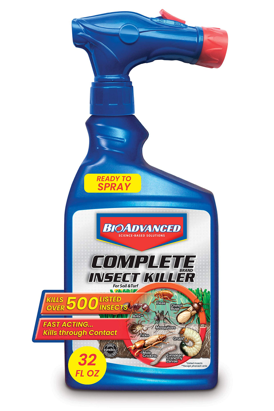 BioAdvanced Complete Insect Killer bottle closeup, ready-to-spray for fast outdoor pest control.
