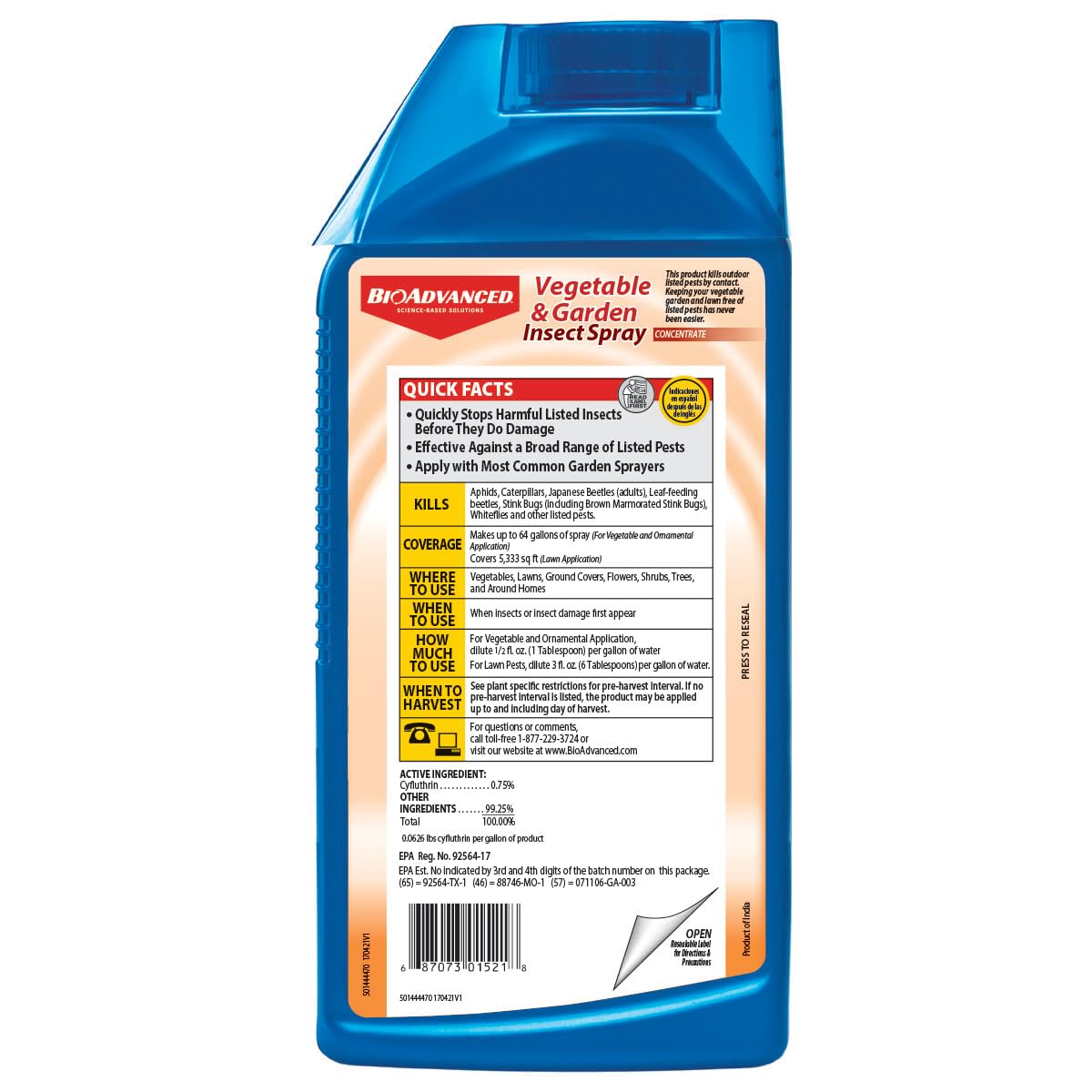 Active BioAdvanced ingredient cyfluthrin (0.75%) shown for outdoor use