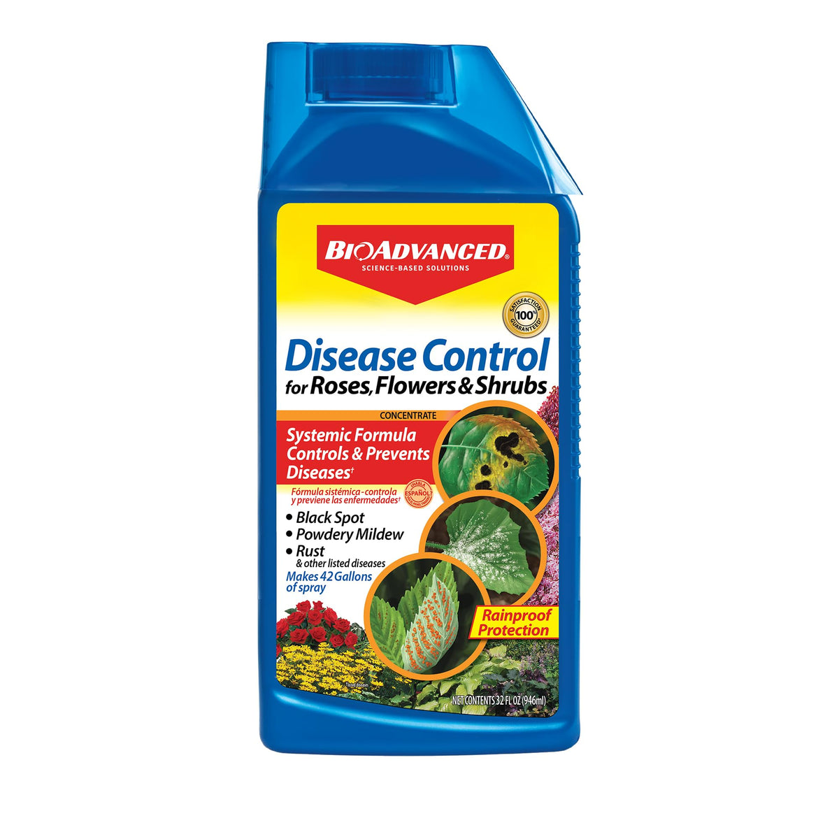 BioAdvanced Disease Control bottle protecting roses from fungal diseases with systemic action