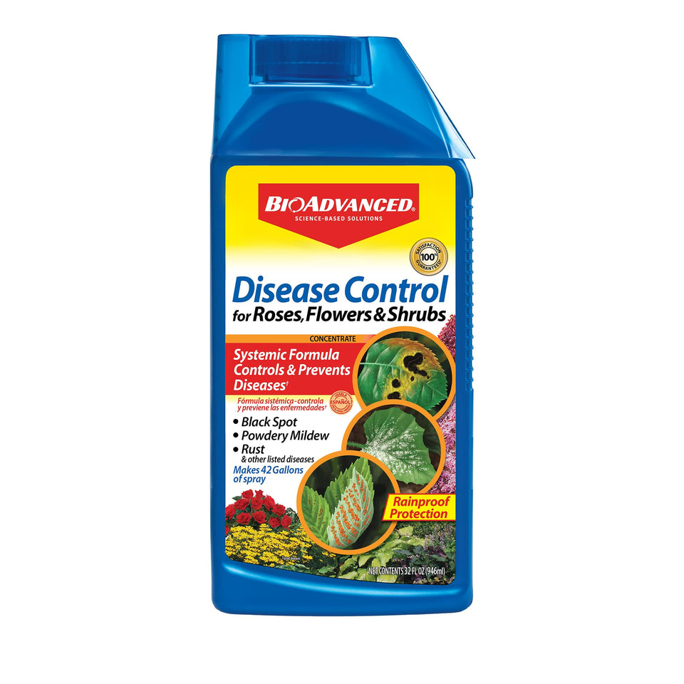 BioAdvanced Disease Control bottle protecting roses from fungal diseases with systemic action