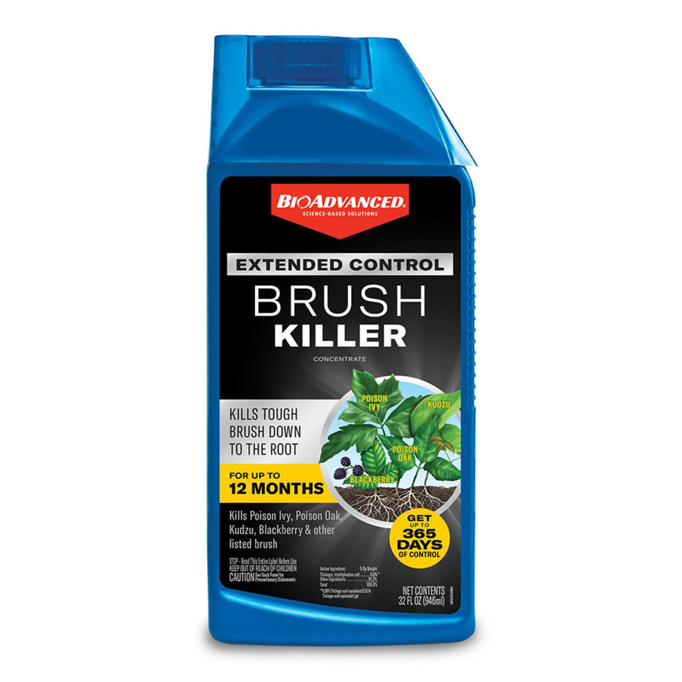 BioAdvanced Extended Control Brush Killer bottle shows 32 oz concentrate for long-lasting control.
