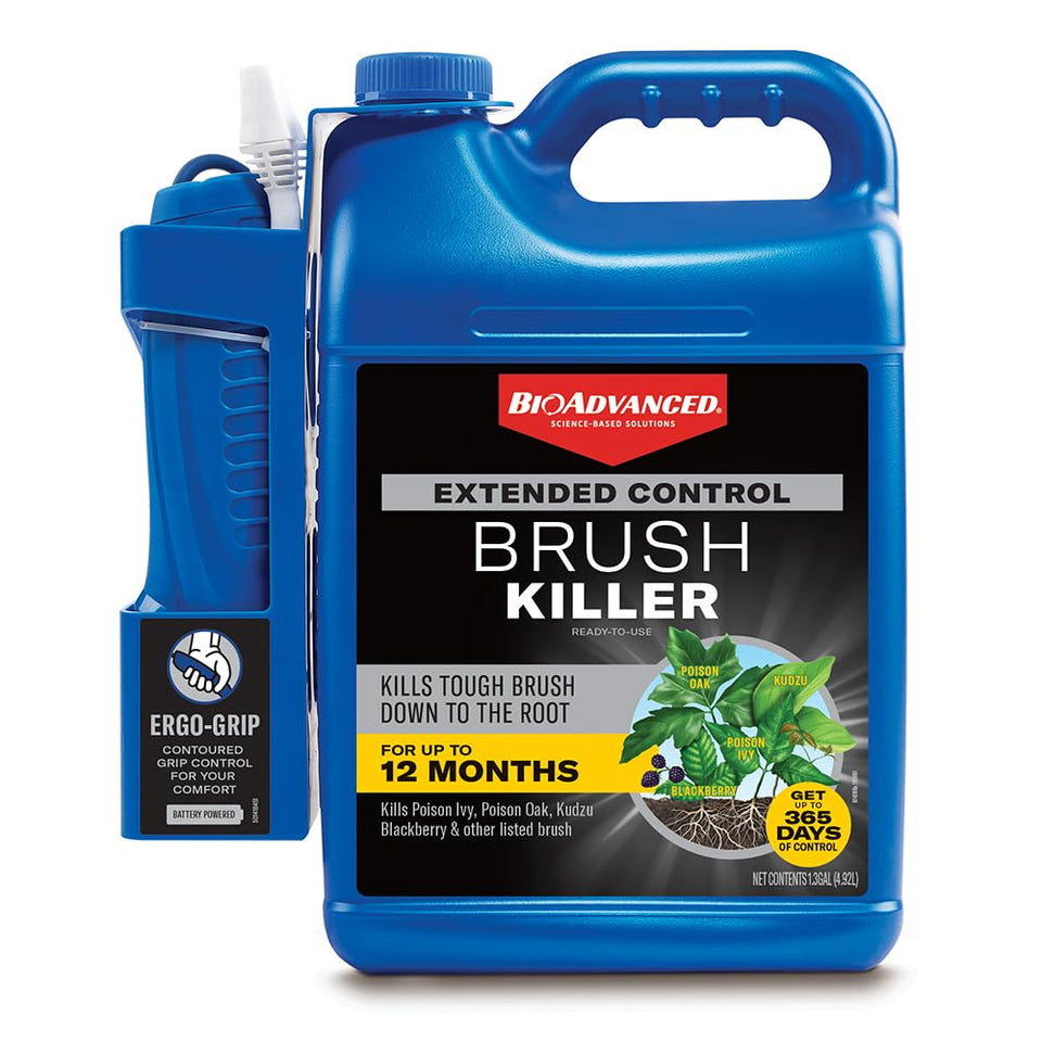 BioAdvanced extended control brush killer spray bottle for outdoor use.