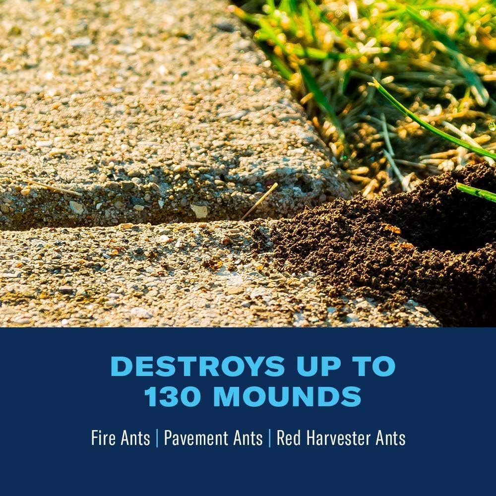 BioAdvanced Fire Ant Killer Dust destroys the mound for quick outdoor control.