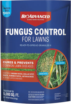 BioAdvanced Fungus Control granules ready for 5,000 sq ft coverage.