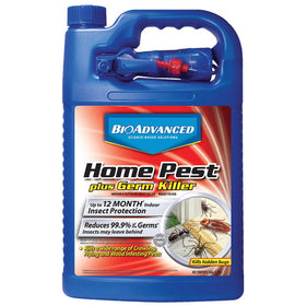 BioAdvanced Home Pest Plus Germ Killer bottle closeup with long-lasting indoor protection.