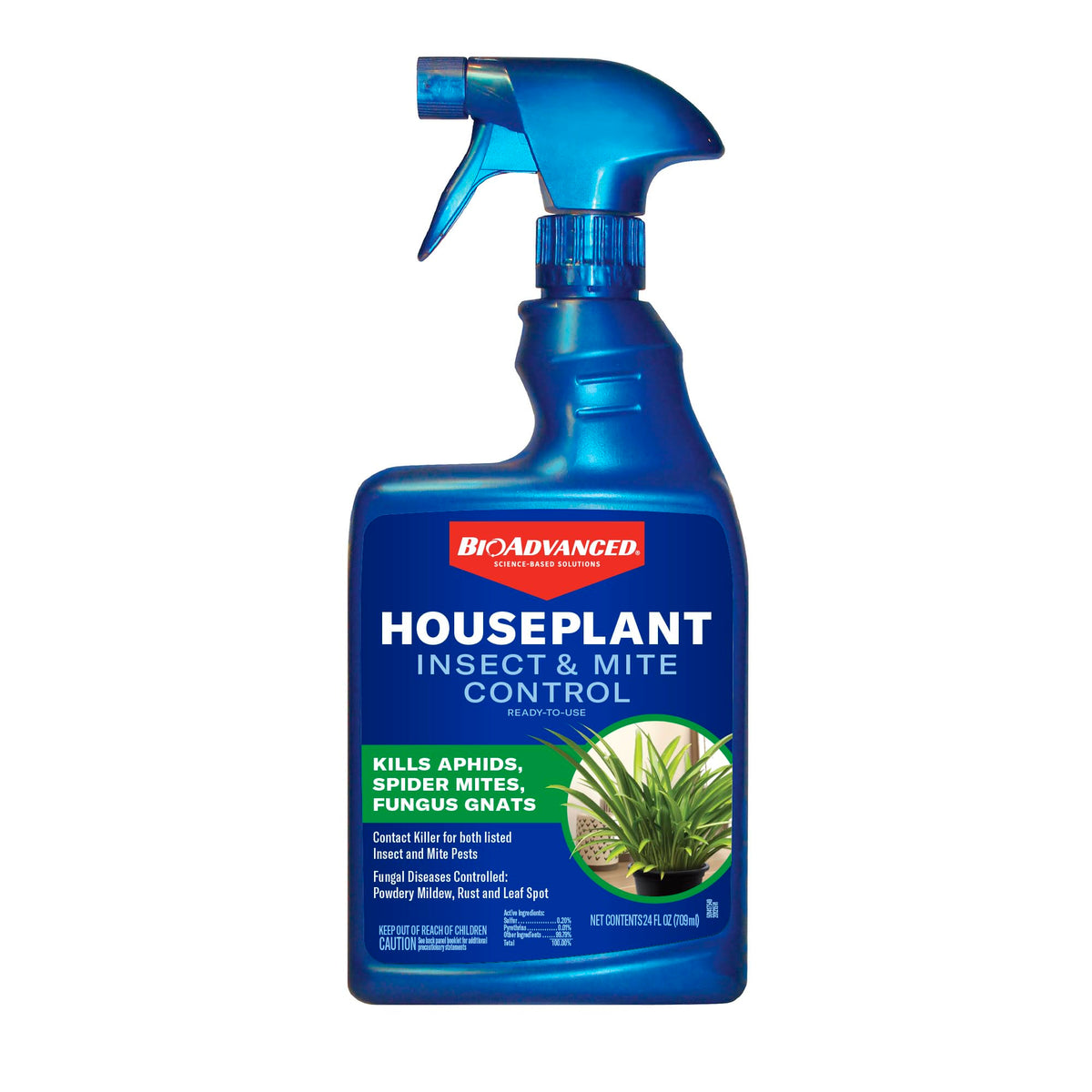 BioAdvanced houseplant spray bottle demonstrating ready-to-use pest and disease protection
