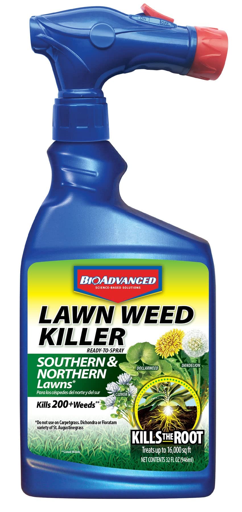 BioAdvanced ready-to-spray bottle visual shows easy lawn weed control.