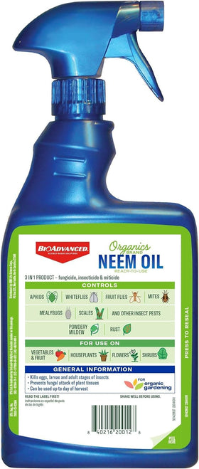 BioAdvanced Neem Oil spray bottle application enables even plant coverage