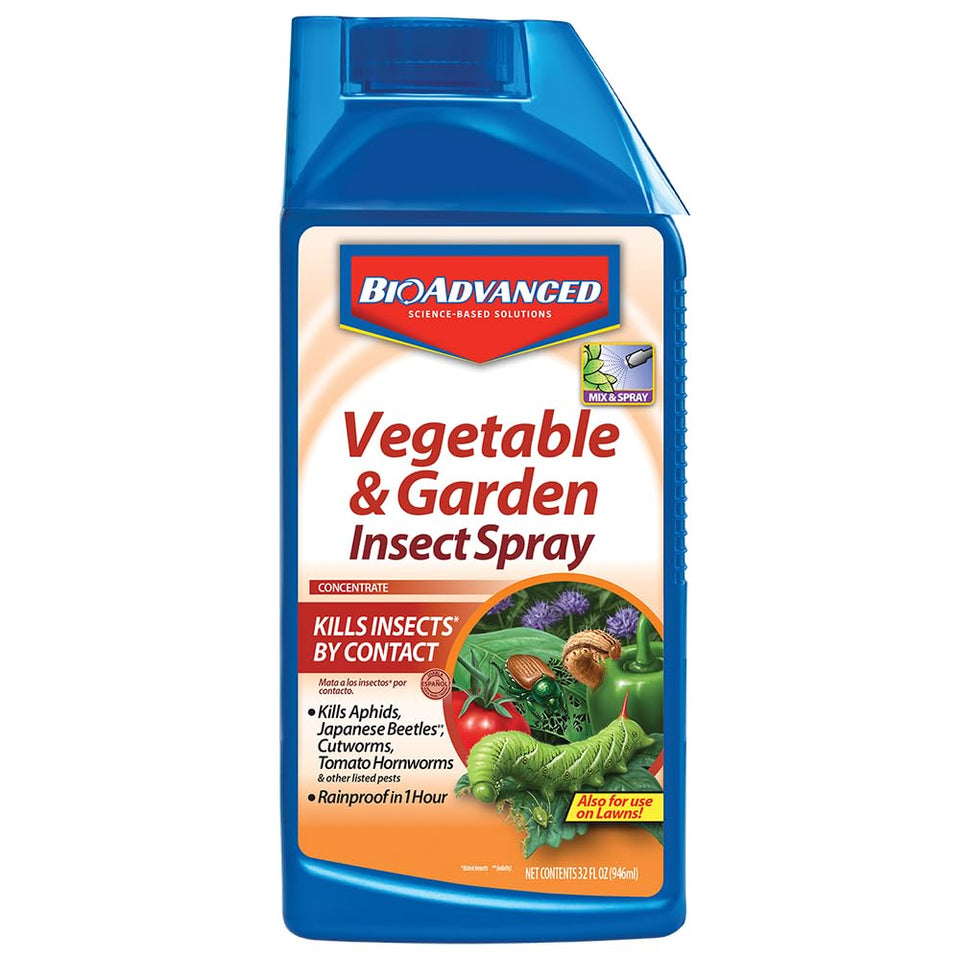BioAdvanced insect spray bottle ready for outdoor garden pest control