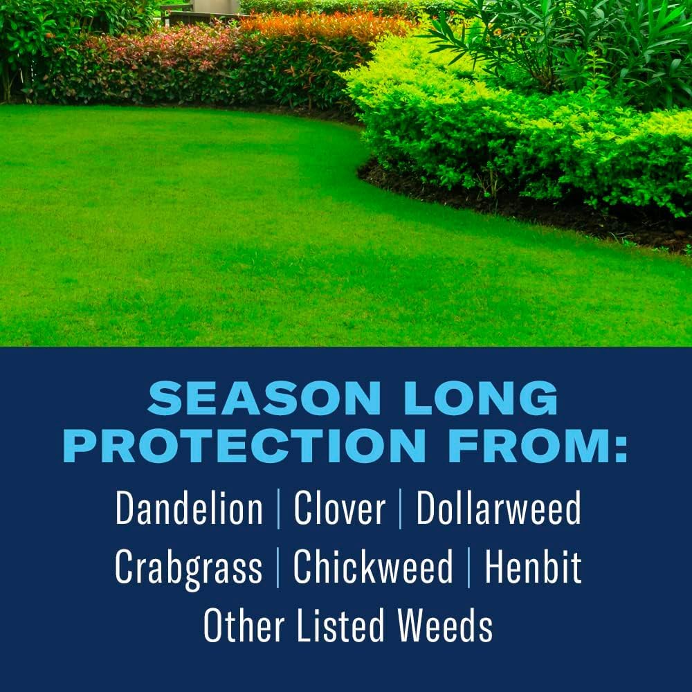 BioAdvanced weed preventer granules spread on turf to resist crabgrass and broadleaf weeds