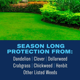 BioAdvanced weed preventer granules spread on turf to resist crabgrass and broadleaf weeds