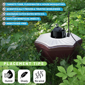 Biogents Mosquitaire trap operating in a garden offers pesticide-free control