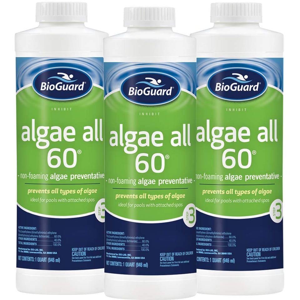 BioGuard Algae All 60 1-quart bottle for pool algae prevention without foaming