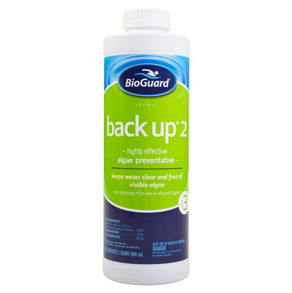 BioGuard Back Up 2-1 quart bottle applied around pool perimeter to prevent algae growth