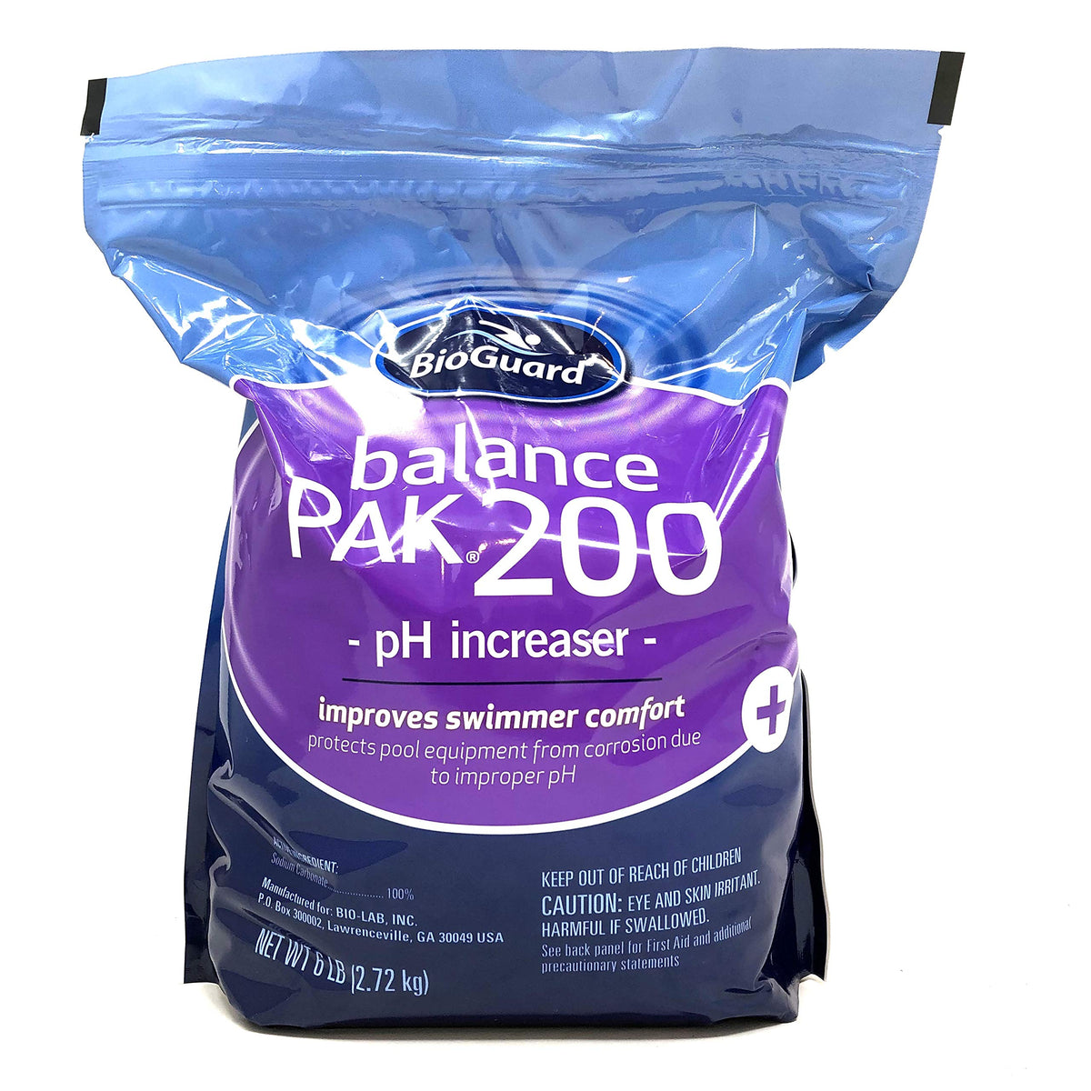 BioGuard Balance Pak 200 raises pool pH for balanced water and swimmer comfort.