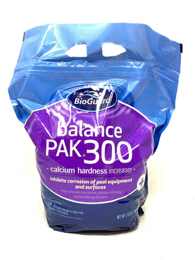 BioGuard Balance Pak 300 pellets dissolving quickly to raise calcium hardness for clearer pool water.