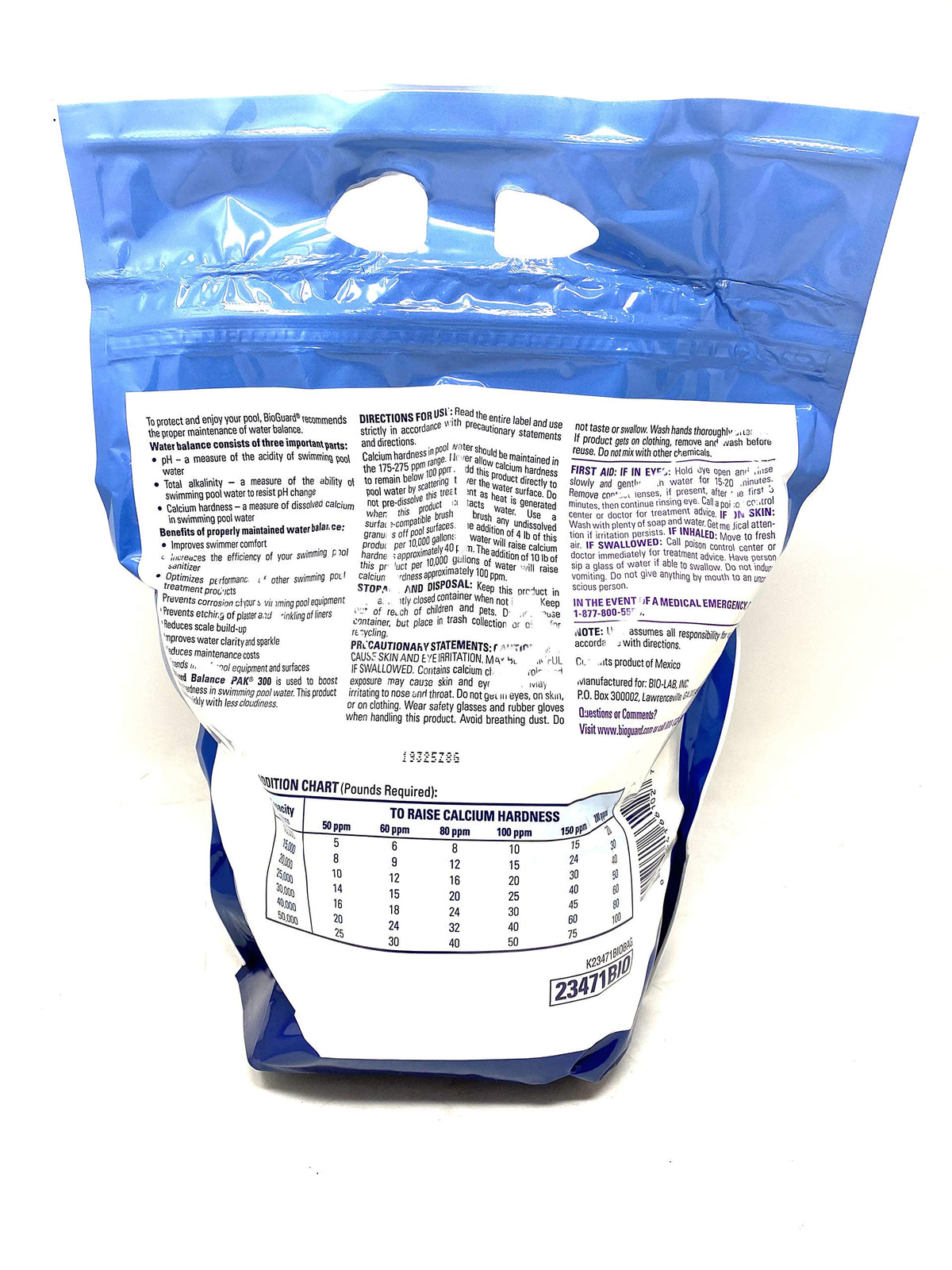 BioGuard Balance Pak 300 pellets in packaging protect pool surfaces and equipment.