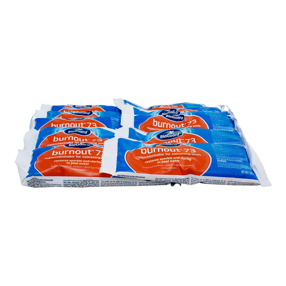BioGuard Burnout 73 pool shock bag restores sparkle and clarity after heavy pool use