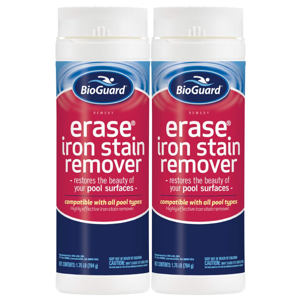 BioGuard Erase Iron Stain Remover bottle for pool surface stain removal