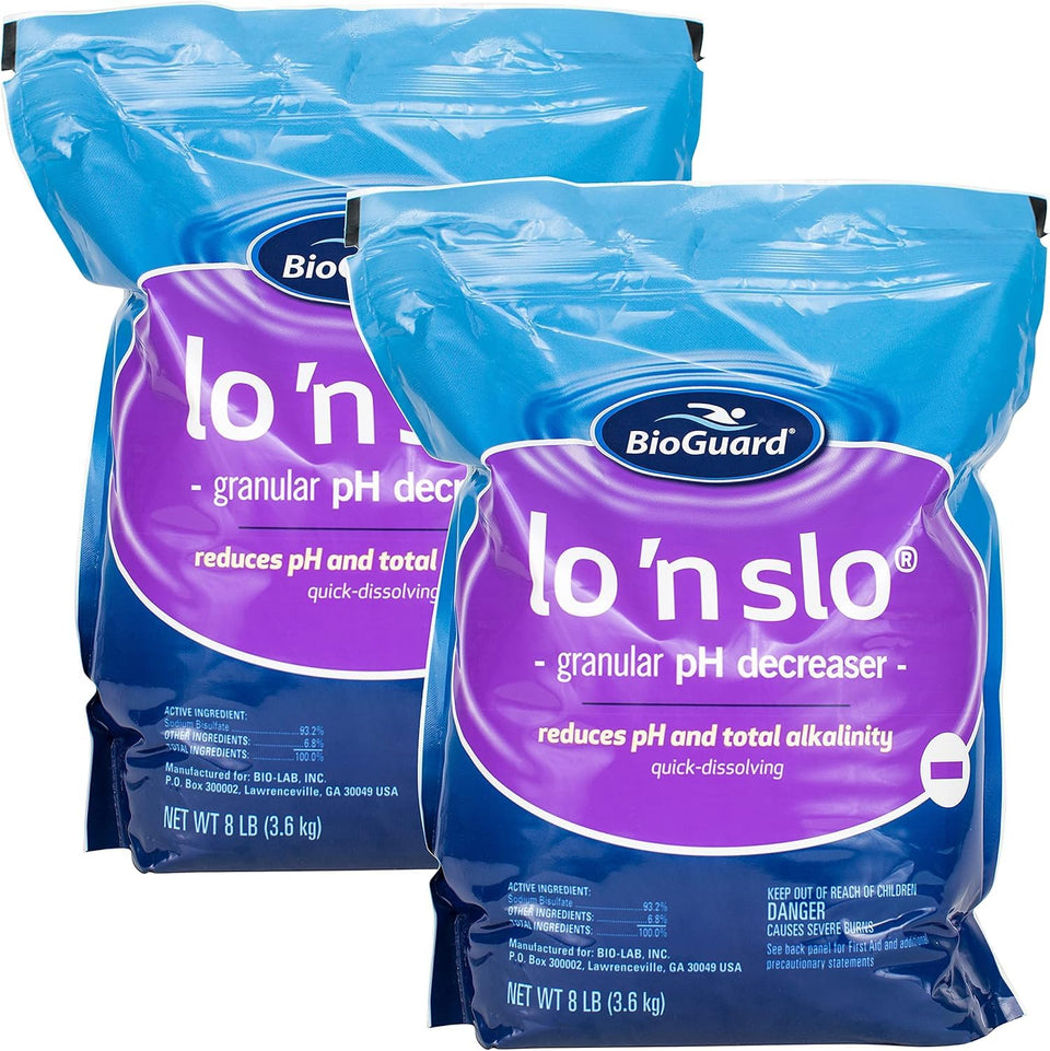 Bioguard Lo 'N Slo 8 lb pack-2 image shows granular pH decreaser for balanced pool alkalinity