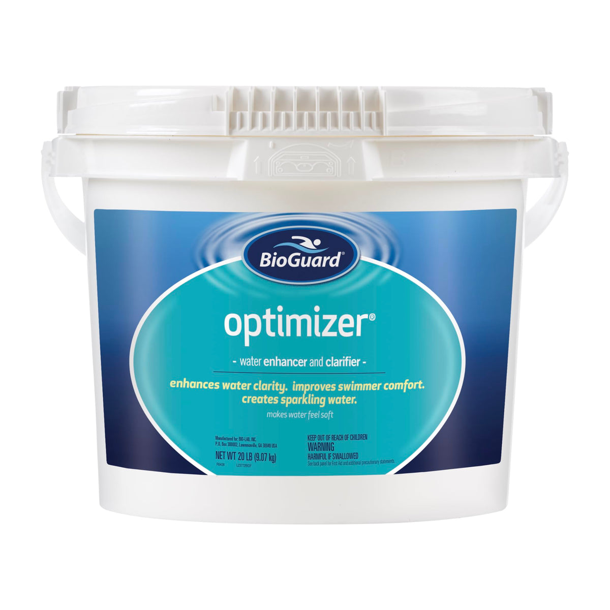 BioGuard Optimizer bottle pour creates sparkling, soft pool water for swimmer comfort.