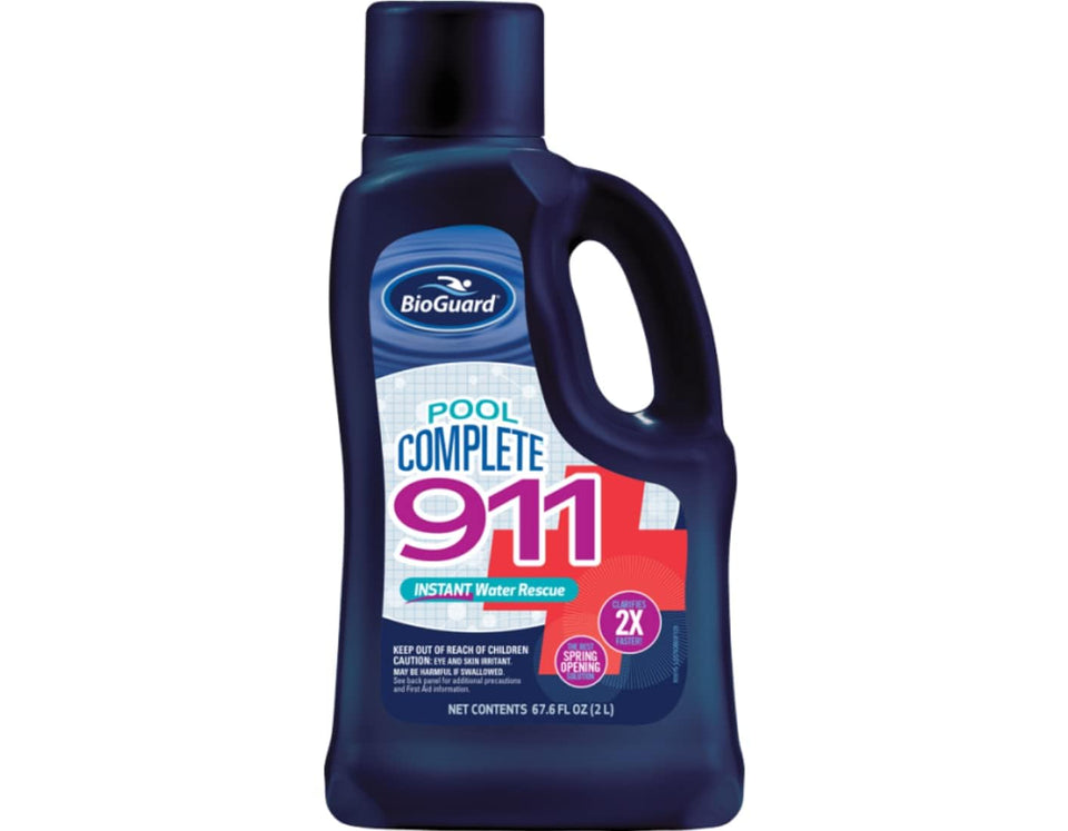 BioGuard Pool Complete 911 Upgraded 2L bottle clarifies pool water quickly for clearer days