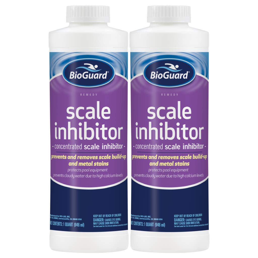 BioGuard Scale Inhibitor 32 oz bottle—concentrated formula prevents pool scale buildup.