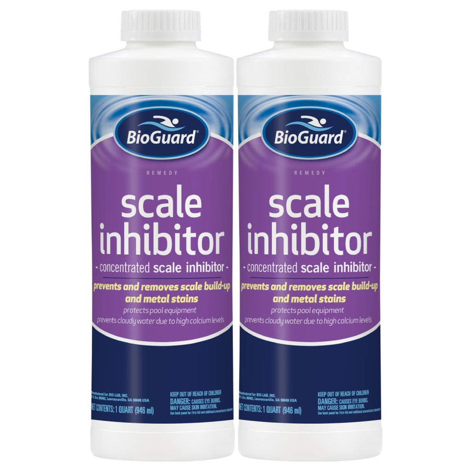 BioGuard Scale Inhibitor 32 oz bottle—concentrated formula prevents pool scale buildup.