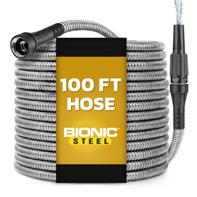 BIONIC STEEL 100 ft hose with sprayer nozzle for steady water flow and control