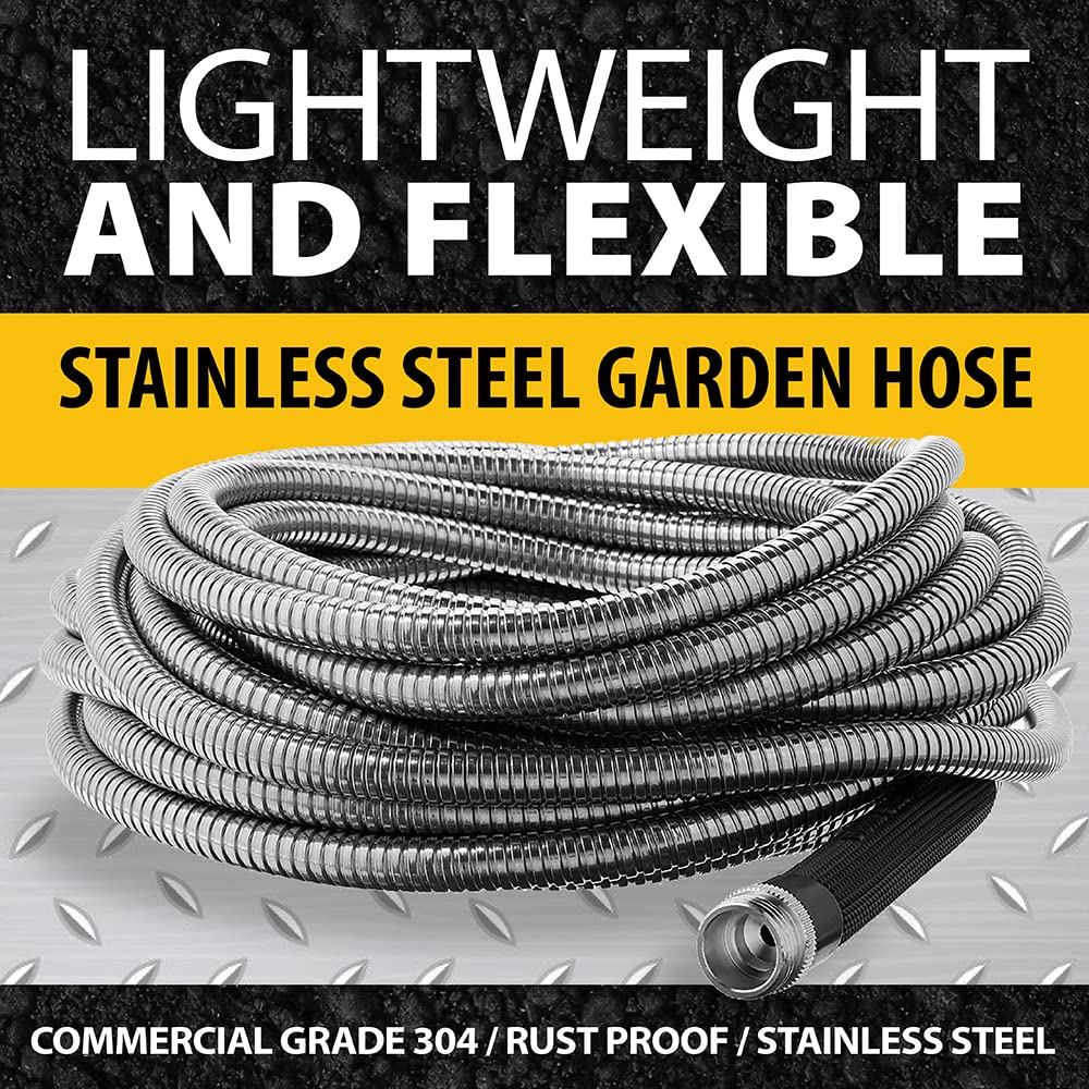 BIONIC STEEL 75ft hose stainless outer layer close-up shows rugged construction
