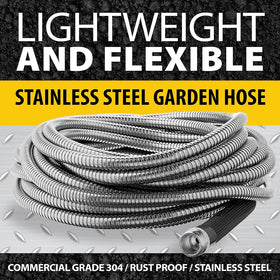BIONIC STEEL 75ft hose stainless outer layer close-up shows rugged construction