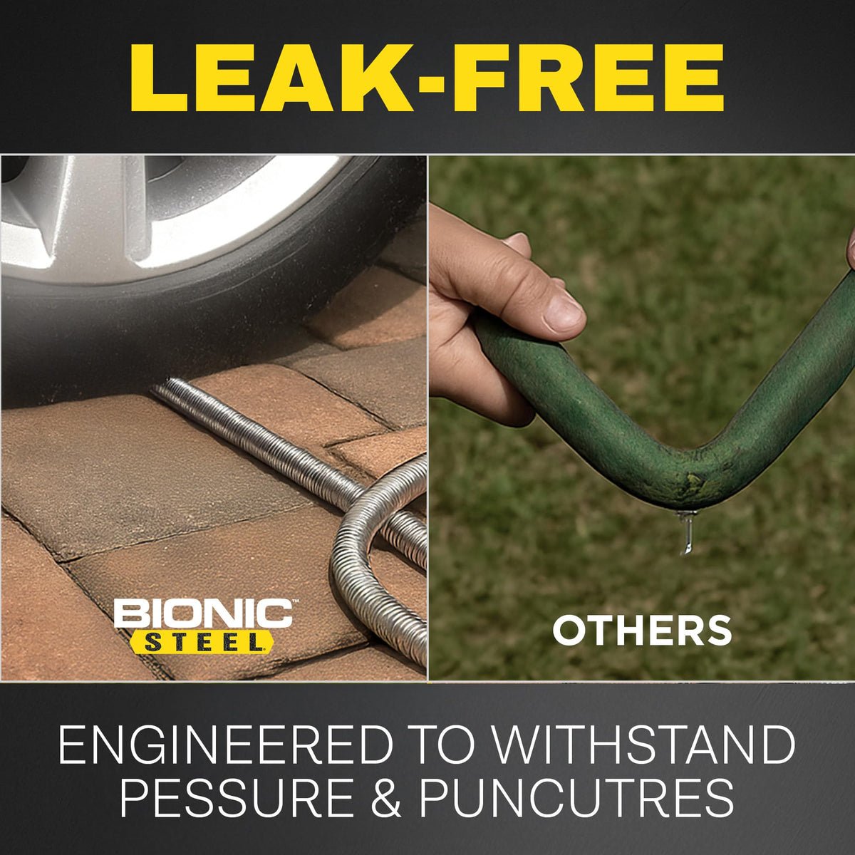 BIONIC STEEL heavy-duty garden hose ready for tough watering.
