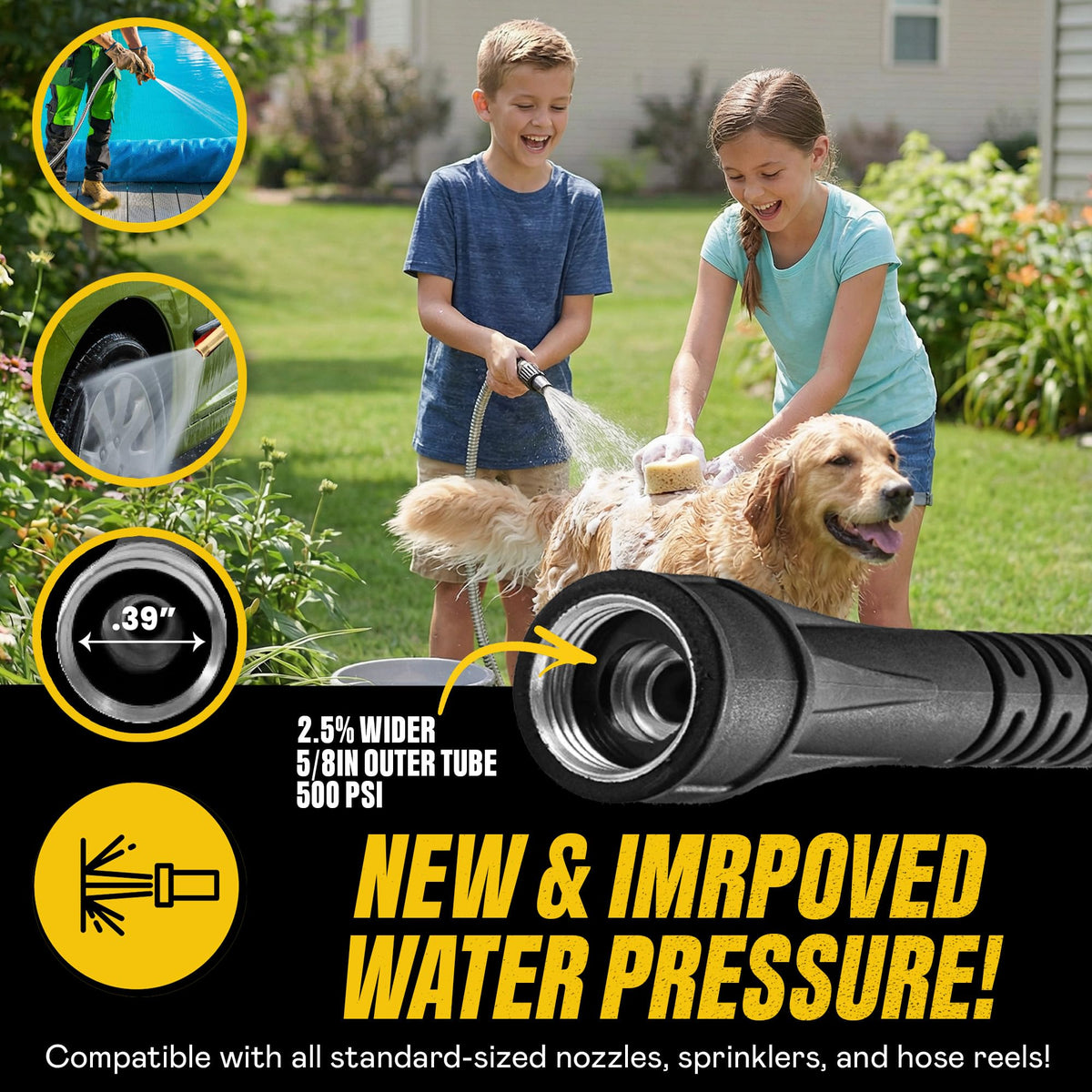 Bionic Steel hose being dragged across concrete for rugged use