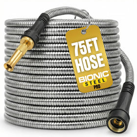 Bionic Steel Pro 75ft hose outer-shell shows durable outdoor watering in action.