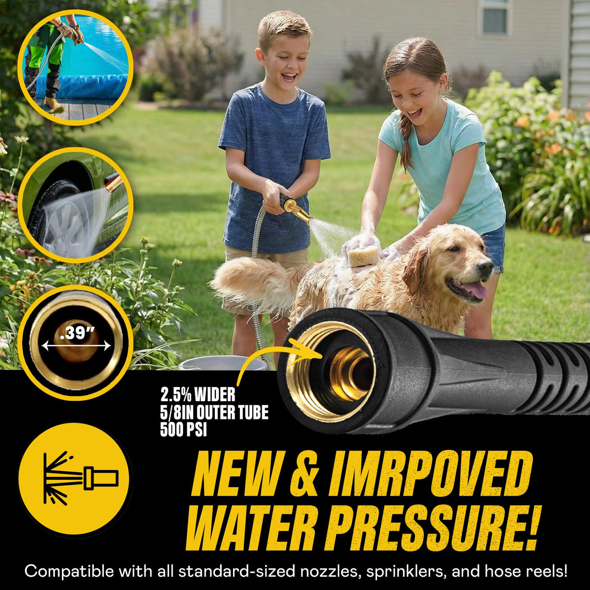 BIONIC STEEL PRO brass fittings resist high pressure up to 500 PSI.