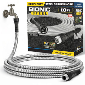 BIONIC STEEL short hose extension 10ft shown extended for reach and flow.