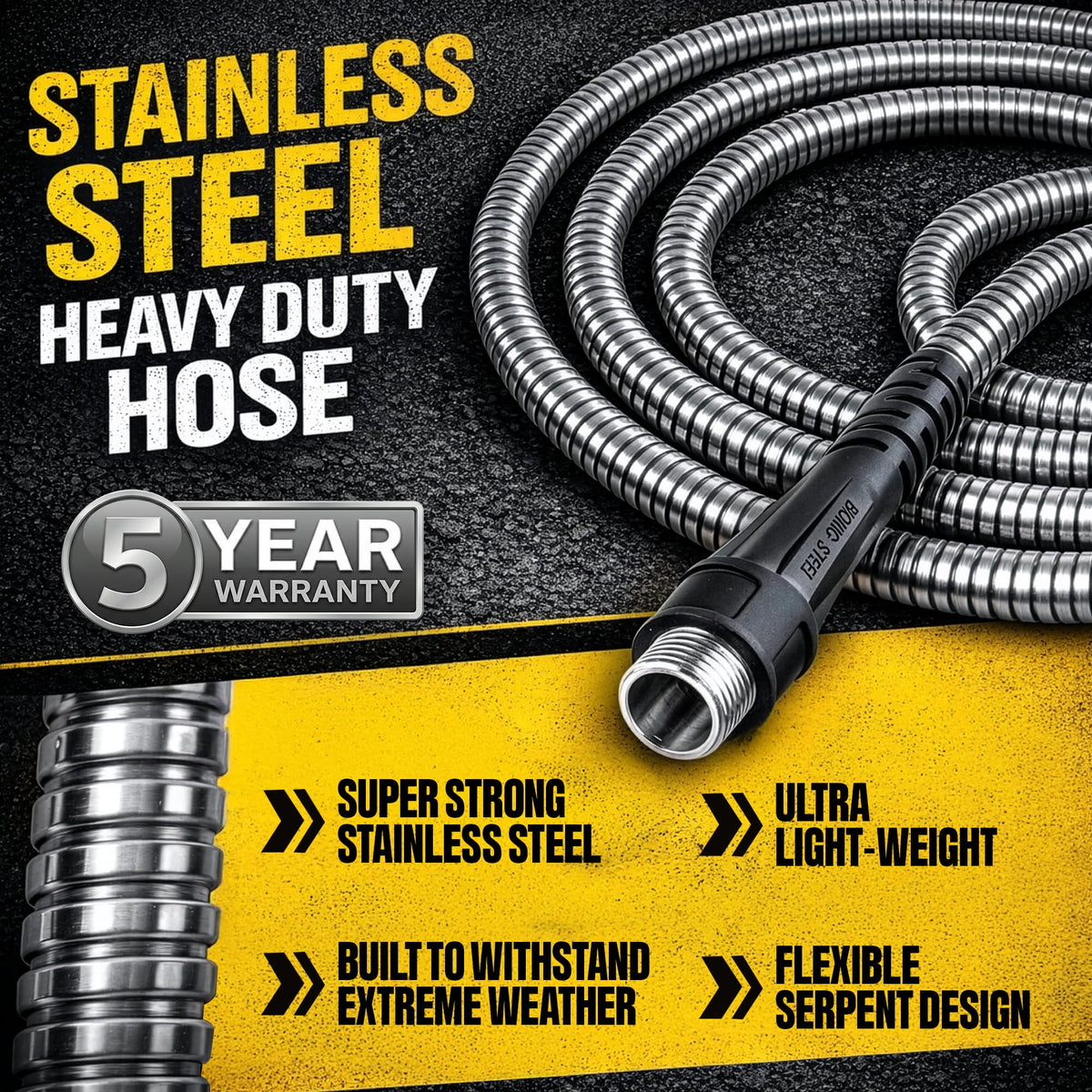 BIONIC STEEL stainless steel braid closeup showing durability