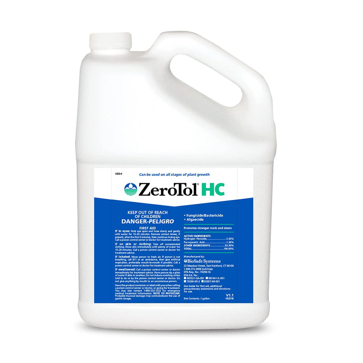 BioSafe ZeroTol HC bottle pour for easy handling around grow spaces.