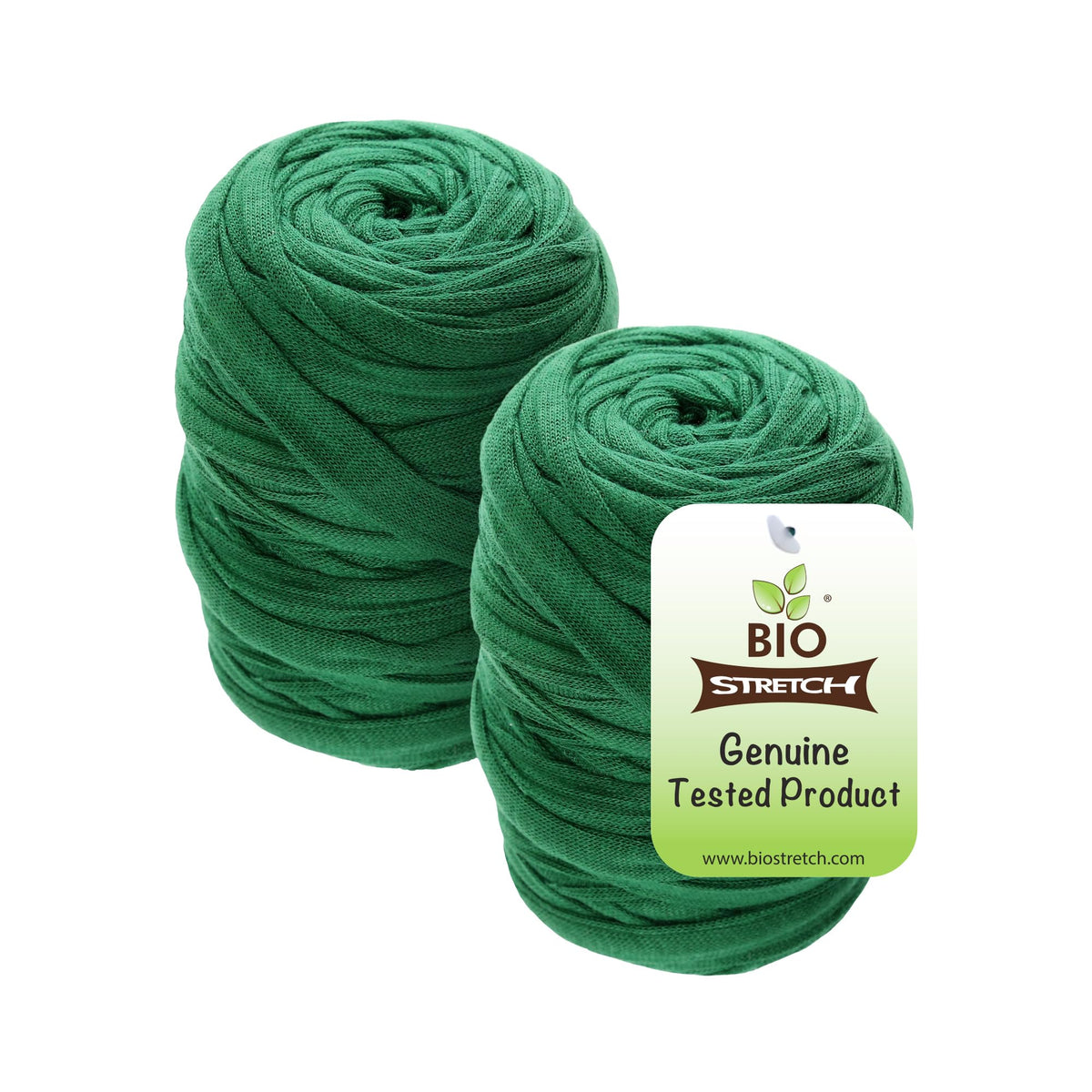 Biostretch soft garden ties support climbing plants on a green trellis.