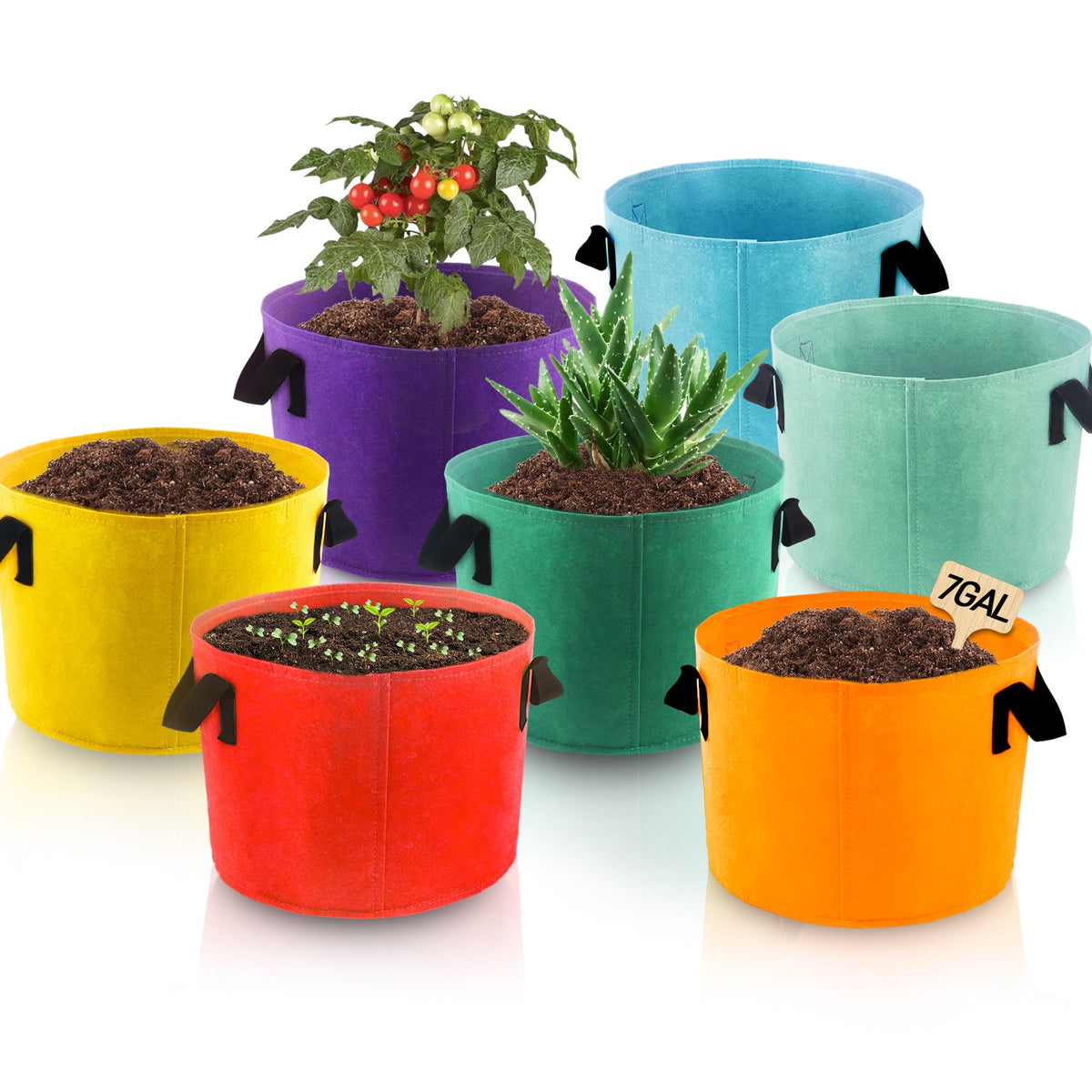 Biotolot 7-gallon grow bags colorful set with handles for easy transport