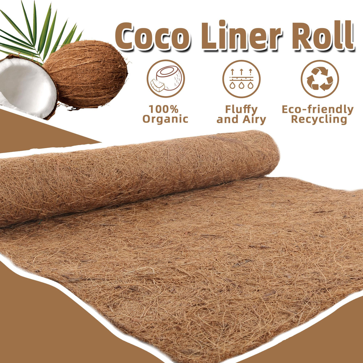 Biotolot Coco Liner Roll for cutting demonstrates customizable coconut fiber liner for any container.
