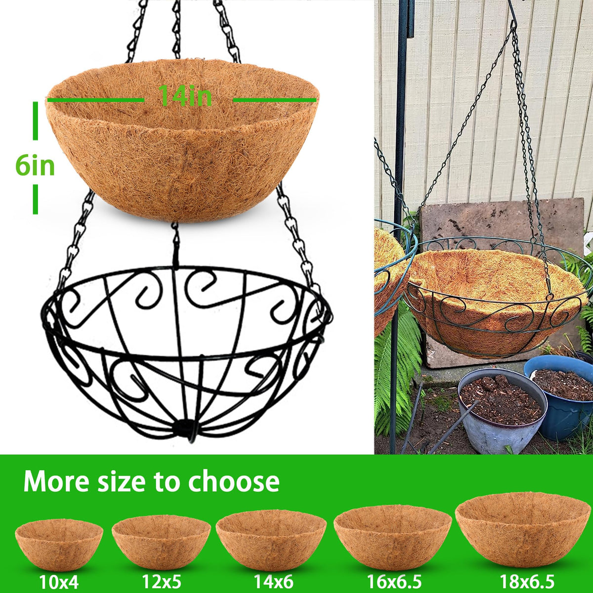 Biotolot hanging basket coconut liner close-up showing durable round design