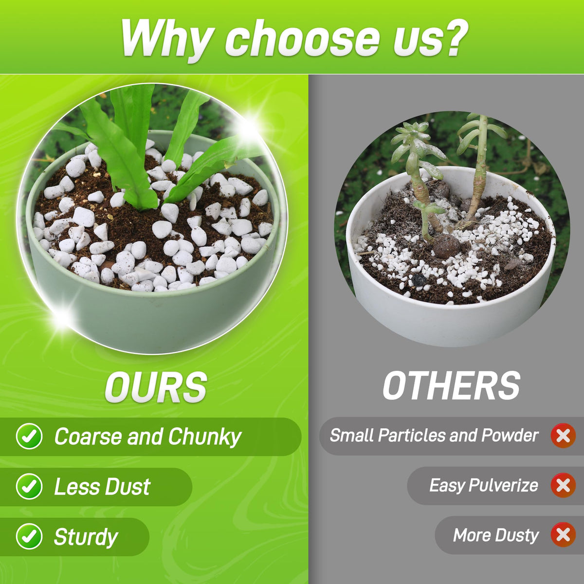 Biotolot Perlite quarter-inch chunky particles keep soil loose and resist compaction.