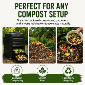 Bioverse Dr. Connie’s Compost Plus kitchen scraps setup suggests odor reduction during composting
